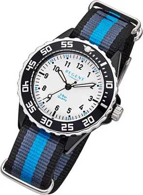 Produktbild von Regent Kinder-Jugend Textilarmband Uhr blau grau schwarz F-1204 Quarzuhr URBA383