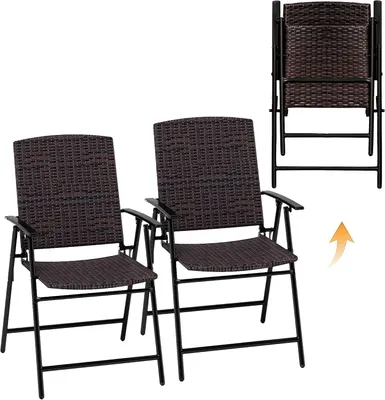 Produktbild von Gartenstühle – Set aus 2 – Rattan-Stühle – Klappbar – Wetterbeständig – Braun – 61x50x94 cm