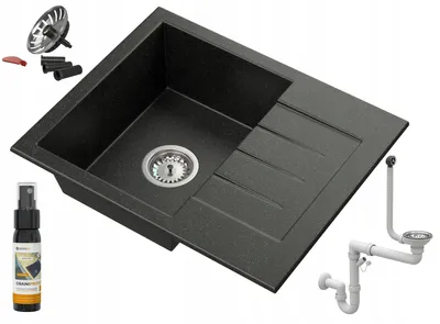Produktbild von Granitan | Küchenspüle - Granitspüle - MILANO - 1-Becken - mit Siphon - Schwarz gesprenkelt - 57.4 x 46.4 cm