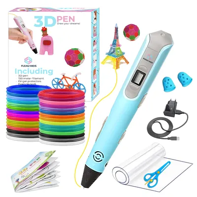 Immagine prodotto di Fleau Kids 3D Pen Starter Pack Blue XXL - 150m di filamento - 30 ricariche di colore - USB-C + molti extra - crafting e disegno - Set di penne 3D