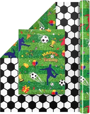 Produktbild von Fußball Geschenkpapier - 43x10m Rolle Sport Deko Kinder Jungen Geburtstag