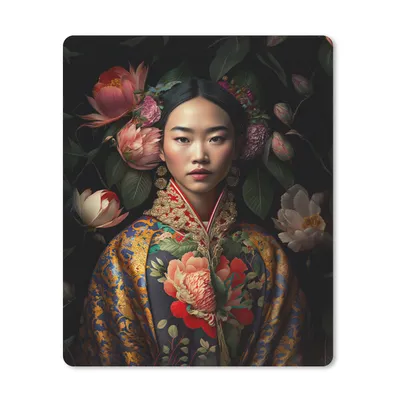 Produktbild von MuchoWow® Mauspad Mousepad Frau - Asiatisch - Kimono - Blumen - Porträt 19x23 cm - Mousepads - Maus Mat - Pad - Mausunterlage - Mauspads - Spielen