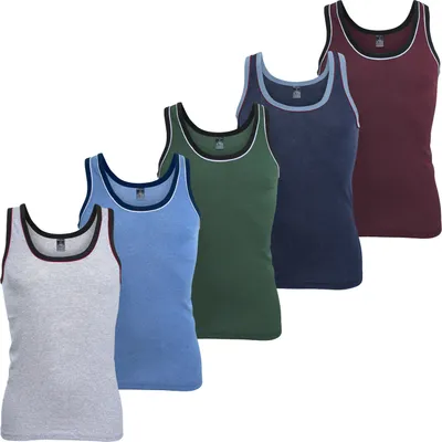 Produktbild von MT Herren Melange Tank-Top (5er Pack) Baumwoll Feinripp Unterhemden ärmellos - Mix mit Grün und Rot 7 (XL)
