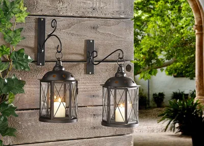 Produktbild von Metall-Wandhänger, grau, rund, 2er Set, Aufhänger für Laternen und Lampen, Wandhaken