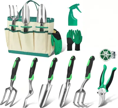 Produktbild von 11-teiliges Gartenwerkzeug-Set, robustes Set mit Aufbewahrungstasche und Schürze, langlebiges Gartenwerkzeug-Set aus Aluminiumlegierung, Gartengeschenk für Frauen, Mütter und Großmütter