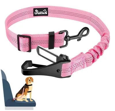 Obrázek produktu pro Bezpečnostní pás pro psa do auta, nastavitelný, elastický, 3v1, reflexní, 90 cm, růžová barva