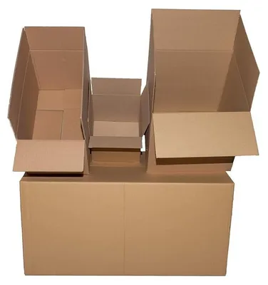 An arrangement of open cardboard boxes.