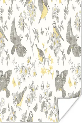 Produktbild von MuchoWow® Poster Blumen - Vogel - Blätter 120x180 cm - Kunstposter