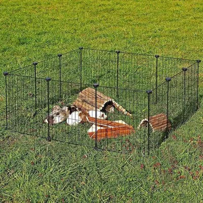 Produktbild von Unyqoos® Metall-Freilaufgehege für Kleintiere – Auslaufgehege mit 2,5 cm Gitterabstand, Stecksystem, rutschfest, 143×73×46 cm