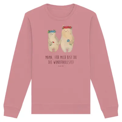 Produktbild von Mr. & Mrs. Panda Baumwoll Sweatshirt Bären mit Blumenkranz Größe S - Canyon Pink - Geschenk, Family, Bio Pullover, Muttertag, Mama, Rundhals, Sweater, Mutti, Mutter