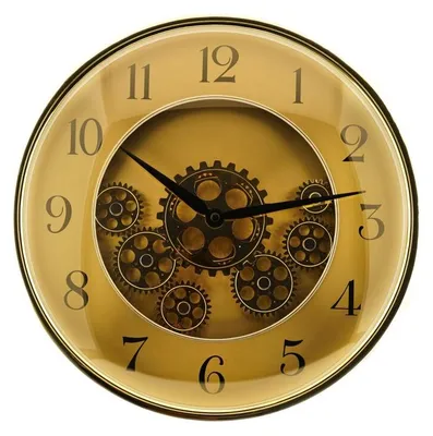 Produktbild von Wanduhr ø35 x 9 cm - Analog mit 12-Stunden-Anzeige, mit Zahnrädern, Gold