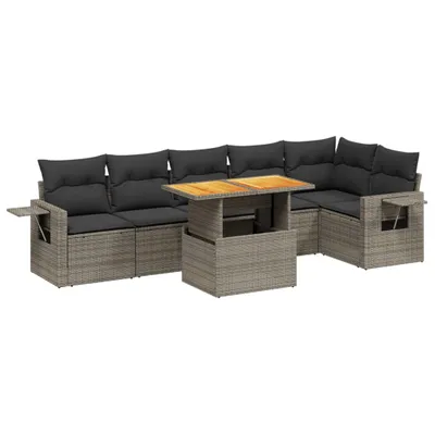 Produktbild von vidaXL 7-tlg. Garten-Sofagarnitur mit Kissen Grau Poly Rattan