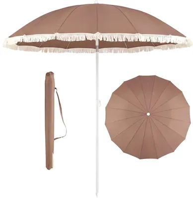 Produktbild von Sonnenschirm 200 cm, Gartenschirm boho mit Fransen, beidseitig um 30° knickbar, Balkonschirm mit Tragetasche, Terrassenschirm Sonnenschutz