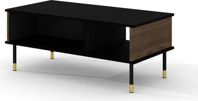 Productafbeelding van Salontafel SHERWOOD, 110x55 cm, zwart mat / Catania eikenhout, gefreesde fronten, MDF. Koffietafel, bijzettafel, tafel met poten, geschikt voor de woonkamer