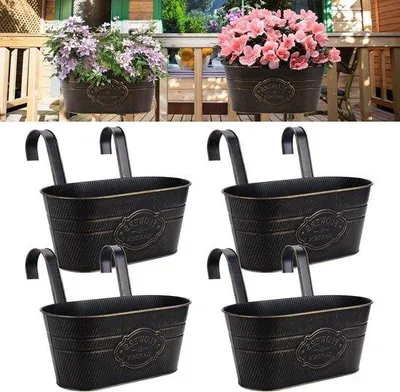 Image de Pots de fleurs suspendus en métal - Set de 4 pièces pour extérieur, balcon, clôture - Décoration de jardin