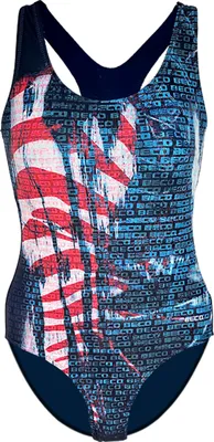 Produktbild von BECO the world of aquasports Badeanzug BECO Maxpower mit goßem, rundem Rückenausschnitt und leichtem Kompressionseffekt blau-bunt 34 B