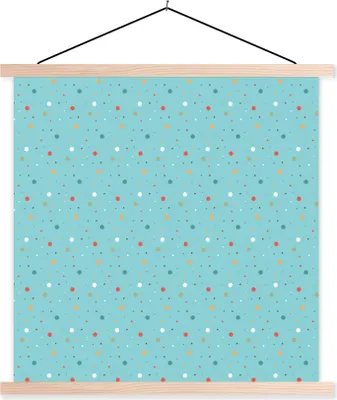 Produktbild von MuchoWow® Textilposter Polka dots - Blau - Muster 120x120 cm mit holzfarbenen Rahmen - Textil-Poster
