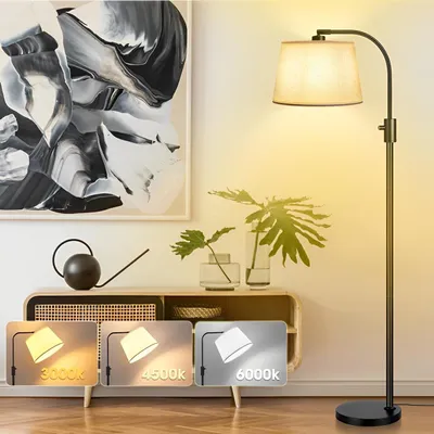 Obrázek produktu pro Stojací lampa Obývací pokoj Černá led stmívatelná oblouková lampa Moderní stínítko Stojací lampa s nožním spínačem 12W Stojací lampy Čtecí lampa pro ložnici Kancelář