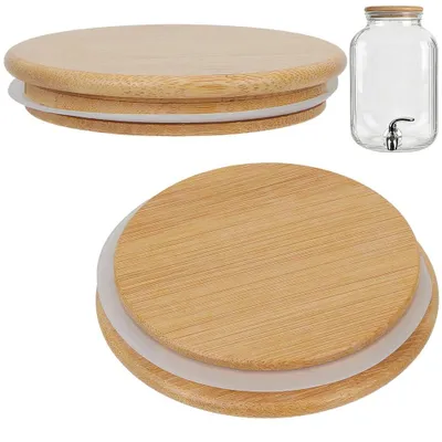 2 Bambusdeckel mit Silikondichtring, 10 cm, für Einmachgläser