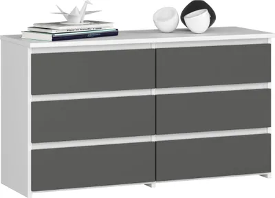 Image de Commode CL100 avec 6 tiroirs en blanc et gris graphite pour un rangement élégant