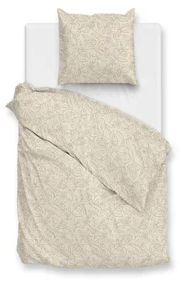 Produktbild von Zohome Floreala Bettbezug - 135x200 cm – 100% Baumwoll-Perkal – Hochwertige Bettwäsche mit Bladeren motiv – Weich - Atmungsaktiv und Hautfreundlich – inkl. 80x80 cm Kissenbezug – Beige
