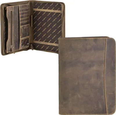 Produktbild von Greenburry Schreibmappe Leder braun antik Konferenzmappe Orgamappe mit Reißverschluss Vintage 1721A-25