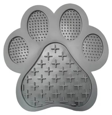 Produktbild von INF Silikonleckmatte SlowFeeder mit Saugnäpfen Pfotenform 18cm x 18cm x 1.2cm Grau