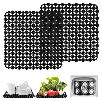 Produktbild von Spülbeckeneinlage - Zuschneidbare Schutzmatte für Geschirr und Gemüse - 2er-Pack - 28 x 28 cm - Schwarz