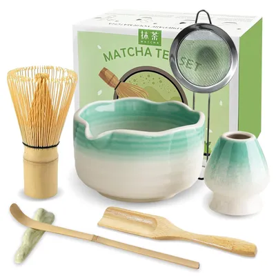 Produktbild von Matcha-Set Matcha-Schneebesen Teeset - Keramikschale 500 ml - Bambus-Schneebesen mit 76 Borsten - Mit Schwinghalter