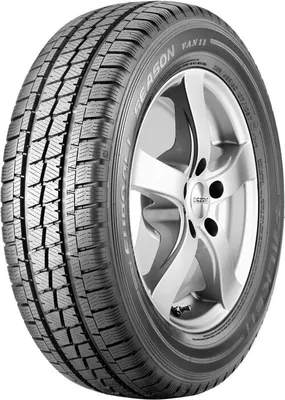 A Falken Euroall Season Van11 tire mounted on a silver alloy wheel, presented against a white background.