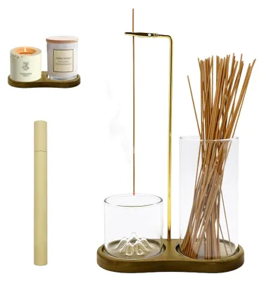 Produktbild von 3-in-1 Räucherstäbchenhalter mit umgedrehter Holzbasis, abnehmbarem Glas-Aschefänger und 40 Räucherstäbchen für Meditation, Schlaf, Yoga und Aromatherapie