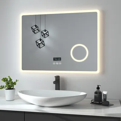 Zdjęcie produktu dla Heilmetz lustro łazienkowe z oświetleniem lustro łazienkowe LED lustro łazienkowe 3-krotne powiększenie+bezmgielne+3 kolory światła+Bluetooth lustro ścienne 80x60cm