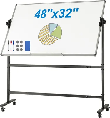 Produktbild von VEVOR Rollbares Whiteboard, 48 x 32 Zoll Doppelseitiges Magnetisches Mobiles Whiteboard, 360° Wendbare, Höhenverstellbare Trockenlöschtafel mit Rädern und Beweglicher Ablage