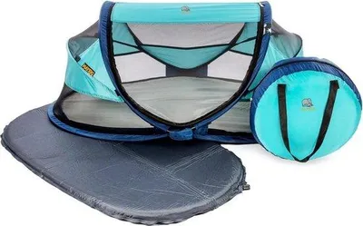 Image de Lit de voyage Famanu avec matelas - Lit bébé pliable avec moustiquaire et sac de transport - 120x75x50cm (Océan)