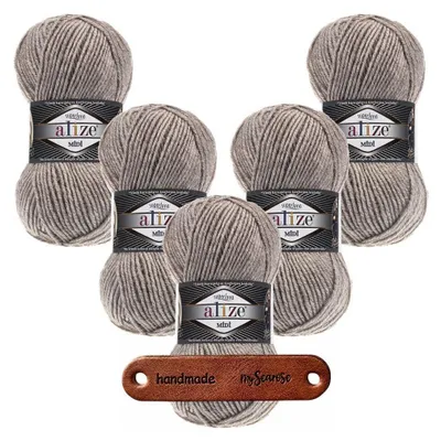 Produktbild von 5 x ALIZE Superlana Midi 207 Light Brown Melange mit Label