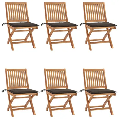 Produktbild von Klappbare Gartenstühle mit Kissen 6 Stk. Massivholz Teak