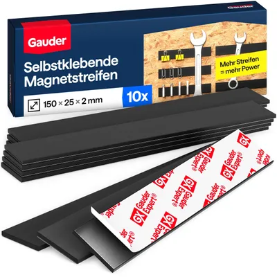 Produktbild von GAUDER Magnetstreifen selbstklebend, Klebemagnete (10 Stk, 150x25x2mm) – Größe 10 Stück - 15 cm x 2 mm