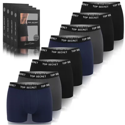Produktbild von TOP SECRET Herren-Boxershorts im 8er-Pack aus Baumwolle, Herrenunterwäsche in Schwarz, Grau und Blau – Größe L