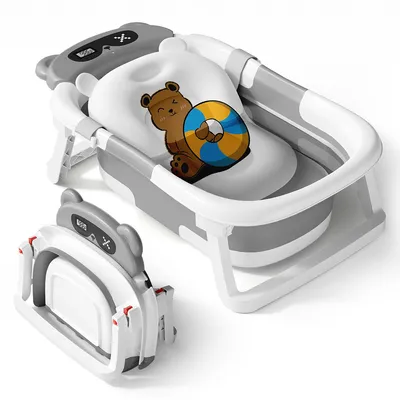 Produktbild von Klappbare Babybadewanne mit Schwimmkissen – für Neugeborene und Kleinkinder, komfortabel, sicher und platzsparend, leicht zu verstauen.
