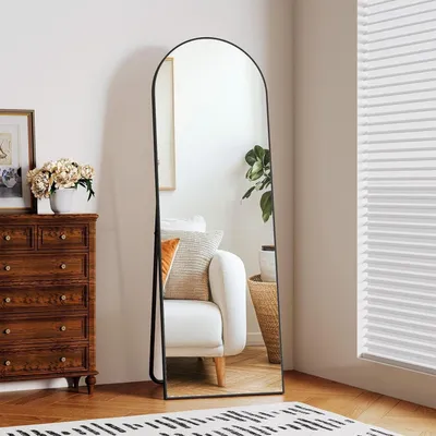 Image de Miroir mural - Miroir pleine longueur - Décoration intérieure - Design incurvé - 150 x 50 cm - Noir