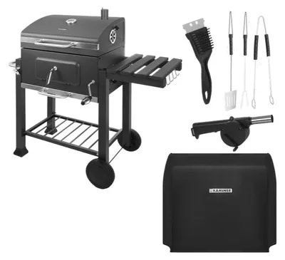 Obrázek produktu pro Kaminer 27318 Zahradní gril na dřevěné uhlí s ochranným obalem 120 x 116 x 55 cm
