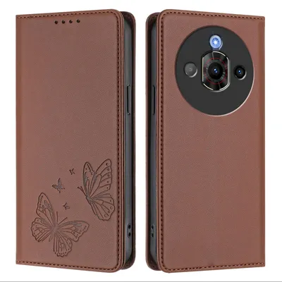 Image de Étui en cuir pour ZTE Nubia Focus Pro 5G, motif papillon, étui portefeuille à rabat avec support, marron
