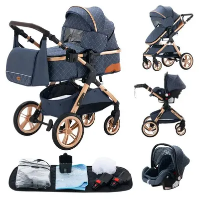 Productafbeelding van Babywagen, opvouwbaar design, met veiligheidszitje, model FGX1, kleur blauw