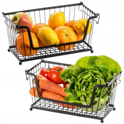 Produktbild von Vilde Metall Obstkorb Schwarz Rechteckig Stapelbar 2er-Set