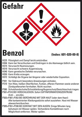 Produktbild von Dreifke® Aufkleber I Gefahrstoffetikett Benzol, gemäß GefStoffV/GHS/CLP, Foli...