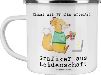 Produktbild von Mr. & Mrs. Panda Emaille Tasse Grafiker Leidenschaft - Weiß - Geschenk, Designer, Pott, emaillebecher, Teetasse, Mediengestalter, Spruch, Kaffeepott, Becher