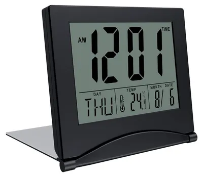 Immagine prodotto di Sveglia da viaggio digitale LCD pieghevole – Sveglia da scrivania digitale con indicazione di temperatura e data - Nera