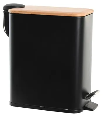 Abfalleimer, 5 l, Metall/Bambus, Schwarz, 31x59x29 cm