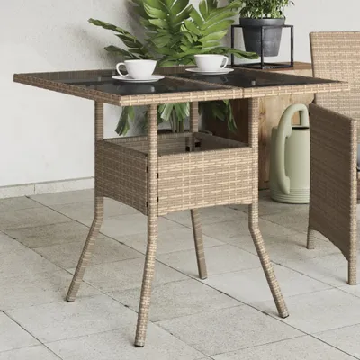 Obrázok produktu pre Maison Exclusive - Záhradný stôl so sklenenou doskou Béžová 80x80x75 cm Poly ratan