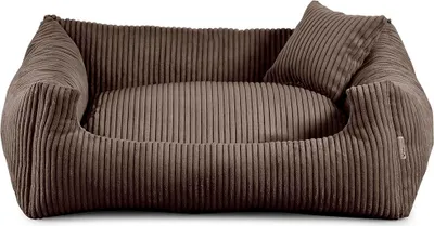 Image de Lit pour chien - matériau doux et nervuré avec remplissage en mousse de polyuréthane, résistant aux salissures, en différentes couleurs et tailles, petit coussin inclus (M - 80x65, marron foncé)